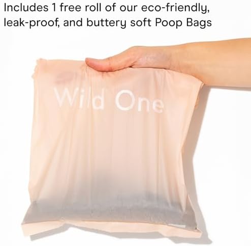 Wild One Dog Poop Bag Holder and Dispenser with Leash Attachment, Leak Proof, Easy Twist Top for Refills, Includes 1 Roll Bags, Black