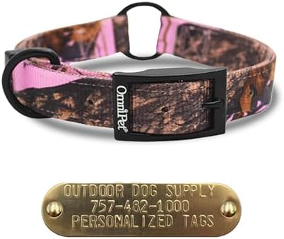 Pink Camo 19" Nylon Heavy Duty Center Ring Collar w Custom Name Tag