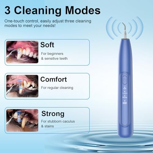 Ultrasonic Dog Plaque Remover Tool, 3 Modes Plaque and Tartar Remover for Dogs, Low Noise Sonic Dog Tartar Remover Dogs Plaque Remover with Toothbrush 2 Cleaning Head for Pet Dental Care