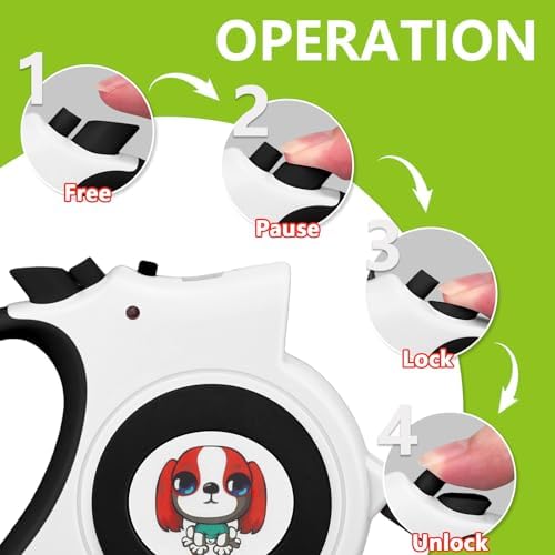 Retractable Dog Leash with LED Light Makife 5m Extendable Dog Lead for Small Medium Puppis up to 25kgs, One-Hand Brake & Lock System, Ergonomic Handle (White)