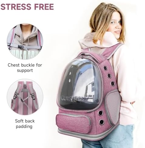 Cawypety Cat Backpack Carrier Large Space Bubble Backpack up to 12lbs Pink