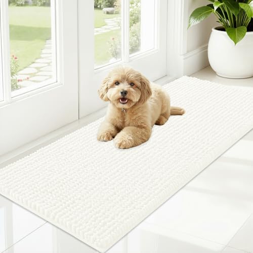 OLANLY Dog Door Mat for Muddy Paws 47x20, Extra Absorbent Chenille Mud Mat