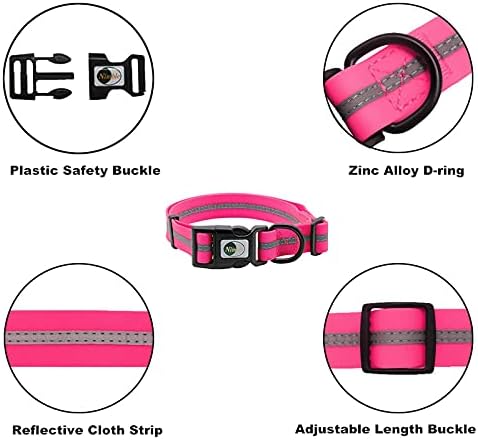 Nimble Reflective Waterproof Dog Collar Adjustable Odor Resistant Easy Clean Pet Collar for Small Medium Large Dogs Night Walking Outdoor Rainy Use (Large (15.35”-24.8”inches), Pink)