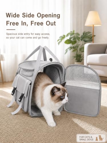 Soft Pet Backpack Carrier,Expandable for Cats Up to 14lbs