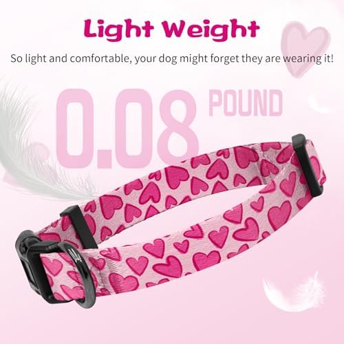 Kazazoo Dog Collar Cute and Soft Nylon Puppy Collar Girl Dogs, Adjustable Dog Collars for Large Dogs, Hot Pink Heart-L