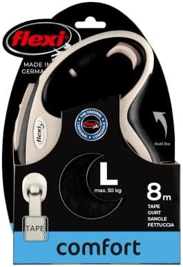 Flexi - Leash - New Comfort Model - Strap Version - Especially Sturdy Strap - Advanced Guide System - Adjustable Handle for Sizes M and L - Made in Germany - Black - L - 26 ft