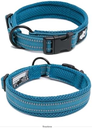 True Love Padded Reflective Breathable Nylon Dog Collar, Blue, M
