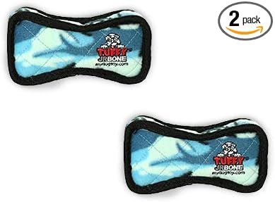 TUFFY - World's Tuffest Soft Dog Toy - Junior Bone -Squeakers -Multiple Layers. Made Durable, Strong & Tough.Interactive Play(Tug, Toss & Fetch). Machine Washable & Floats (Camo Blue, Bone2 2 Pack)