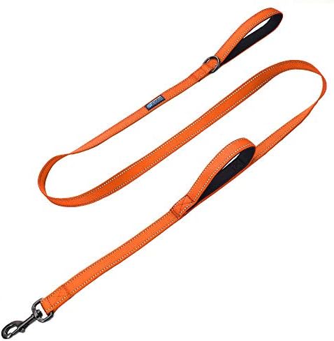 Max and Neo Double Handle Traffic Dog Leash - Reflective, Donates to Dog Rescue (Orange, 6 FT)