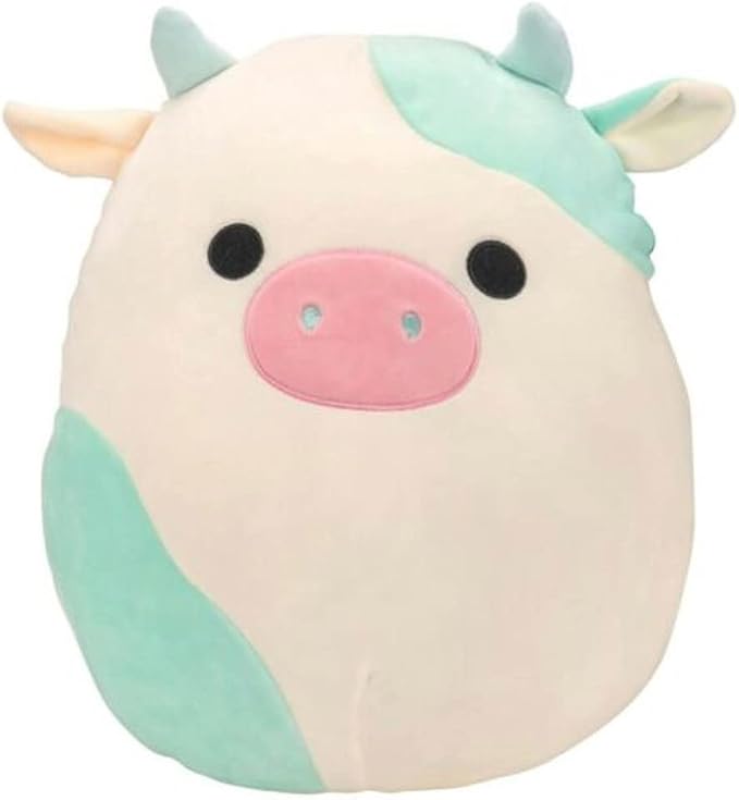 Squishmallow Official Kellytoy Collectible Plush Farm Squad Squishy Soft Animals Cows Pigs Chickens (Cream/Blue, Belana Cow, 8 Inch)