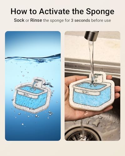 DownyPaws 6 Packs Replacement Filters for Battery Operated Cat Water Fountain DPWFP6, with 1 Cleaning Sponge and 1 Brush, 3 Months Set of Replacement Filters