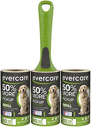 Evercare All Purpose Pet Hair Lint Roller with 2 Refills,180 Sheets –Reusable Sticky Roller for Pet Hair,Cat & Dog_Hair Remover,Lint Remover,Pet_Hair_Remover for Furniture,Clothing & Cars (Pack of 6)