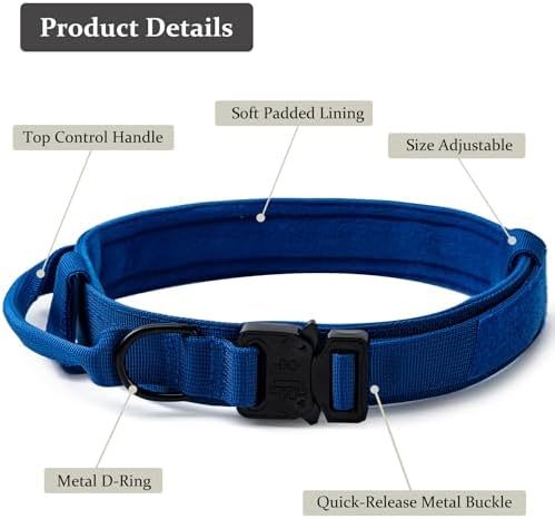 Tactical Dog Collar, Adjustable Military Training Pet Collar, Dark Blue XXL