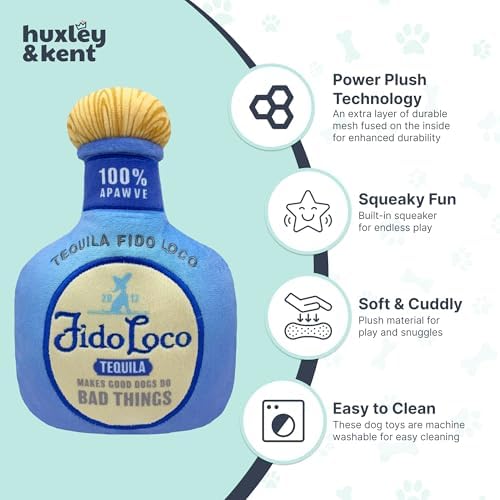 Huxley & Kent Power Plush Squeaky Dog Toy, Fido Loco Tequila, Small