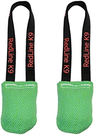 REDLINE K-9 Green French Linen 3" x 4" 1 Handle Pocket tug Toy Bundle of 2 Dog Tug Toy