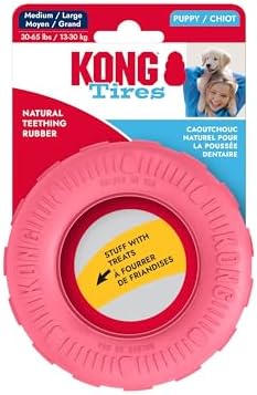 KONG Puppy Tires, Natural Rubber Teething Toy, Medium/Large Puppies, Pink