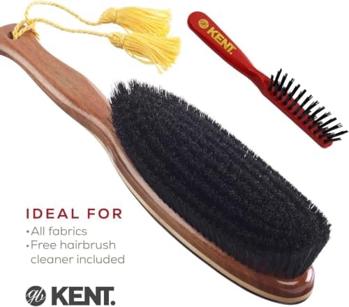 Kent CS1B Clothes Brush, Fabric Lint Remover for Cotton, Wool, Suede and Silk, Pure Black Bristles Handcrafted Two Tone Cherrywood Veneer Remover for Dust, Fluff and pet Hair. Made in England