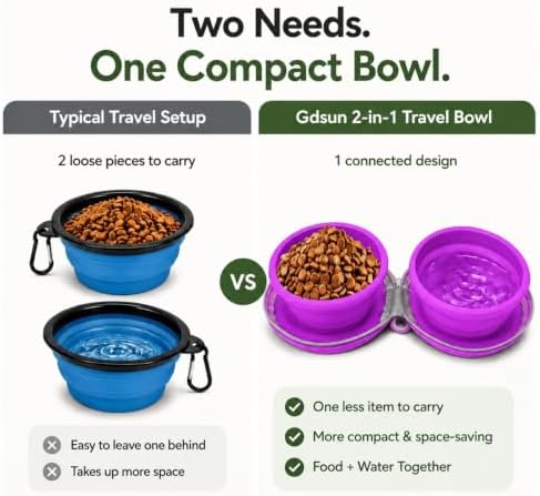 2-in-1 Collapsible Dog Travel Bowl Portable Silicone Carabiner