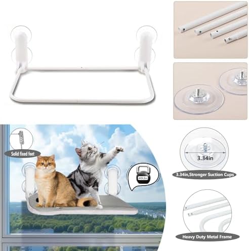 2 Pack Heavy Duty Cat Window Perch,Foldable & Stackable Cat Hammock Bed with 8 Strong Suction Cups,Metal Frame and Reversible Cover,22.8"x20.5" Window Seat for Large Indoor Cats