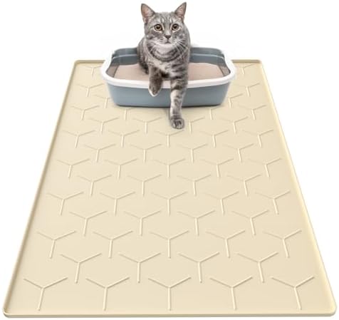 Garoopion Silicone Cat Litter Mat 34×22 inch, Easy to Clean, Beige