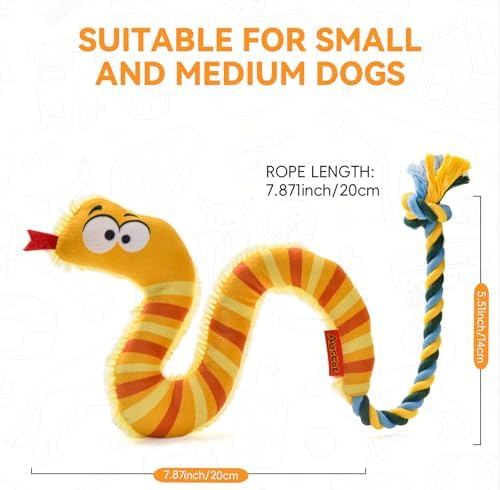 AUSCAT Plush Dog Rope Toy, Durable Squeaky Dog Toys for Puppy Small Medium Dogs (Not for Aggressive Chewers), Snake & Giraffe