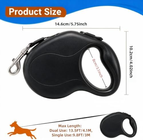 13.5 FT Dual Retractable Dog Leash(Up to 33 LBs Each)+Poop Bags&Holder