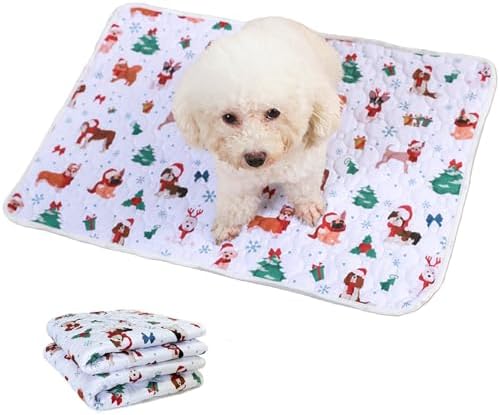 BAMY 2 Pcs Washable Dog Pee Pads Christmas Pet Training Pads Non-Slip Waterproof Doggie Whelping Pad Reusable Dogs Mat with Santa Claus Snowman Elk Pattern (Elk, 40x28 inch)
