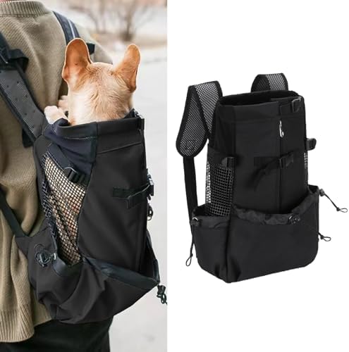 MANON ROSA Dog Backpack Carrier Adjustable Easy-Fit Travel Bag for Traveling Hiking Camping for Small Medium Dogs Cats Puppies (Small,Black)