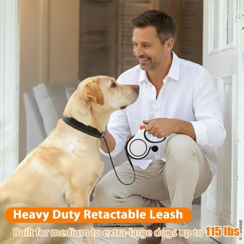 26FT Retractable Dog Leash for Medium & Large Dogs Up to 115 lbs, Heavy Duty Anti-Tangle Tape Leash with Quick Brake Lock, Comfortable Non-Slip Handle for Walking, Running & Training