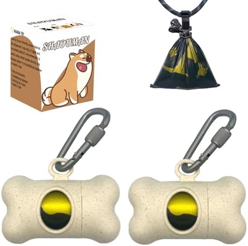 Bone Shaped Dog Waste Bag Dispenser with Leakproof Bags, 2 Holders, 30 Bags, Beige