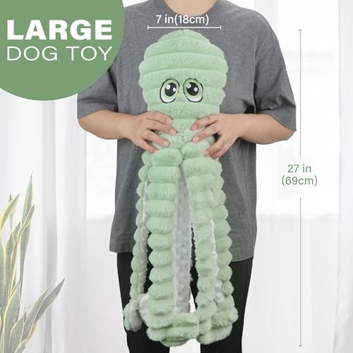 PrimePets Dog Toys for Large Dogs, 27” Extra Large Plush Octopus Dog Toy, Crinkle Squeaky Dog Toy for Small Medium Large Breeds, Interactive Stuffed Chew Toys to Keep Them Busy, Green