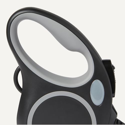 Amazon Basics Reflective Retractable Dog Leash, 16.4 Ft Tape Leash for Dogs Up to 55 Lbs, Non-Slip Comfort Grip, Quick-Lock, Medium, Black