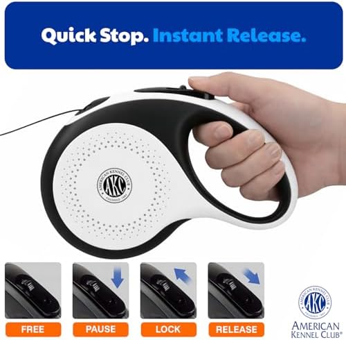 American Kennel Club Retractable Dog Leash, 16.4ft, Tangle-Free, Ergonomic Grip, One-Hand Brake, for Medium & Large Dogs up to 66
