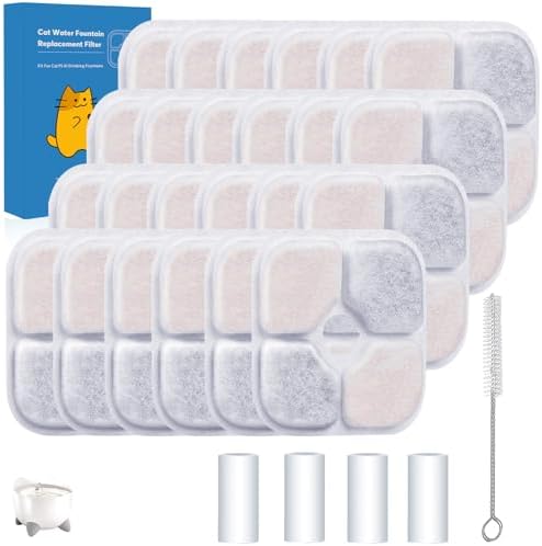 24-Pack Cat Water Fountain Filter Compatible With Cat Pixi Water Fountain Filter Replacement Triple Action Water Filter, 4 Pump Tubes 1 Hard Brush