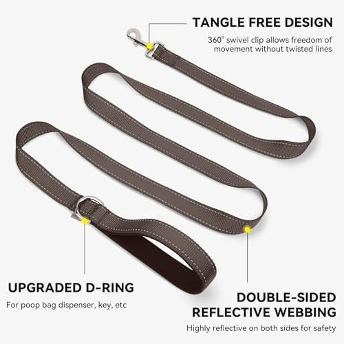 Joytale Reflective Dog Leash for Small Dogs, 5 FT x 3/4", Brown