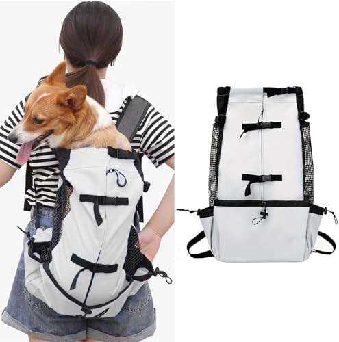 MANON ROSA Dog Backpack Carrier Adjustable Easy-Fit Travel Bag for Traveling Hiking Camping for Small Medium Dogs Cats Puppies (Medium,White)