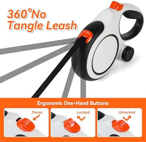26ft Retractable Dog Leash for Large Dogs Up to 110lbs, Orange
