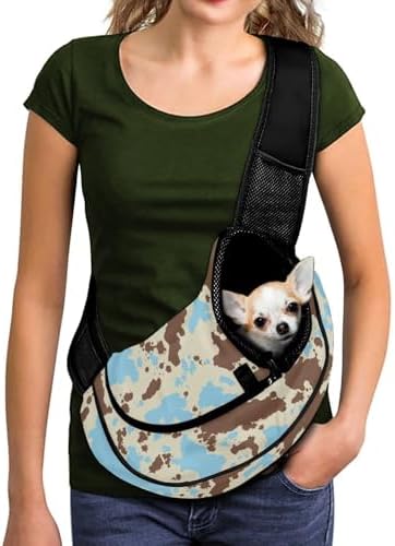 Blue Crow Print Dog Carriers for Small Dogs Breathable Mesh Puppy Sling for Travel Hiking Portable Cat Harness Adjustable Strap Dog Carrier Outdoor Cats Shoulder Bag