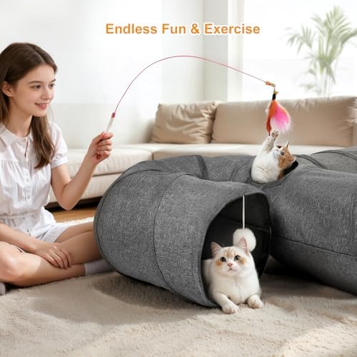 Ownpets 10" Large Cat Tunnel 3-Way U-Shape Oxford Fabric for Large Cat