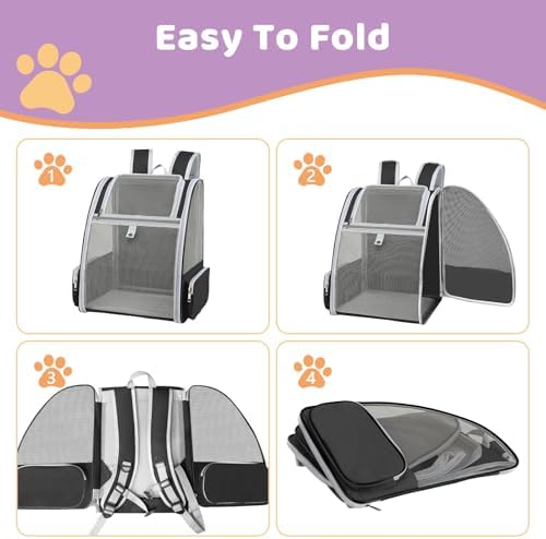 Cat Backpack Carrier Large Pet Backpack for Small Dog Medium Cat Puppy Kitten Bunny up to 15lbs, Ventilated Mesh Dog Collapsible Travel Backpack for Hiking Walking Outdoor