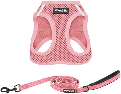 Best Pet Supplies Voyager Step-in Air All Weather Mesh Harness and Reflective Dog 5ft Leash Combo with Neoprene Handle, for Small, Medium and Large Breed Puppies - Pink, X-Small