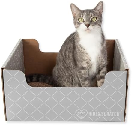 Hide & Scratch Cardboard Cat Scratcher Box & Bed Light Grey Diamond Pad