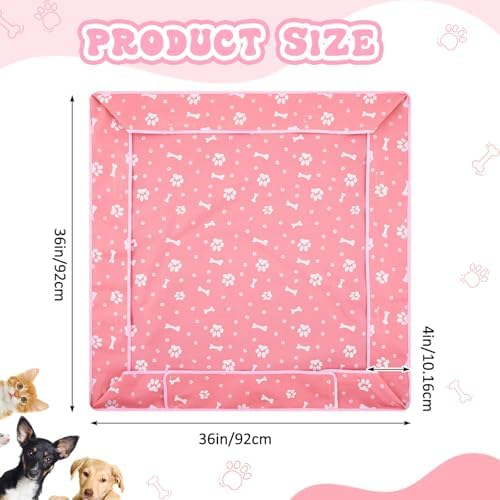 Marsui Dog Playpen Bottom Pad, Pink, Dog Paw Bone Print