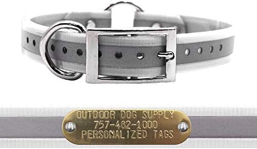Reflective Waterproof D & Center Ring Dog Collar w Custom Name Tag, White