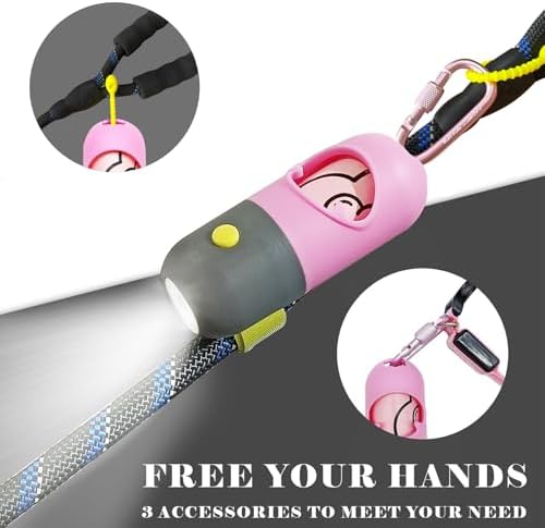 Dog Waste Bags Holder with LED Flashlight Doggie Poop Bags Dispenser with 13 Rolls Leak-Proof Pet Trash Bags Rechargable USB Cable(Pink)