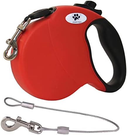 16ft Retractable Dog Leash for Large Breed Dogs up to 110 lbs with a Detachable Chew Proof Extender Wire Ropes (Red L)
