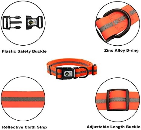 Nimble Reflective Waterproof Dog Collar Adjustable Odor Resistant Easy Clean Pet Collar for Small Medium Large Dogs Night Walking Outdoor Rainy Use (Medium (11.81”-18.5”inches), Orange)