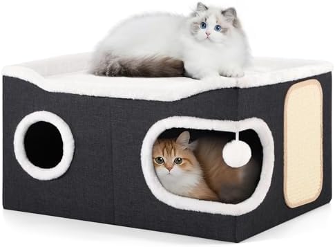 Shikha Extra Large Cat House Bed for Multi Cats with Scratch Pad Black