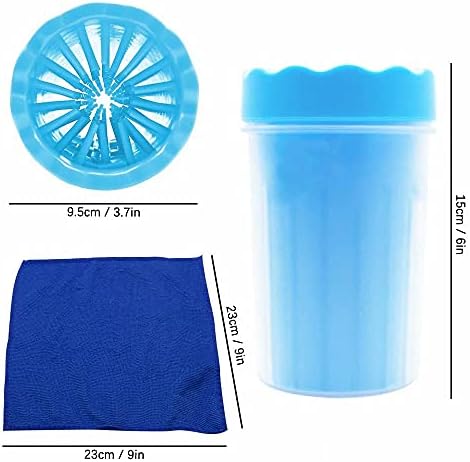 LZYMSZ Pet Foot Washer, Portable Dog Paw Brush Cup, Soft Silicone Outdoor Brush Cup with Towel for Dirty and Muddy Paws, Cat & Dog Bath & Grooming(Blue)