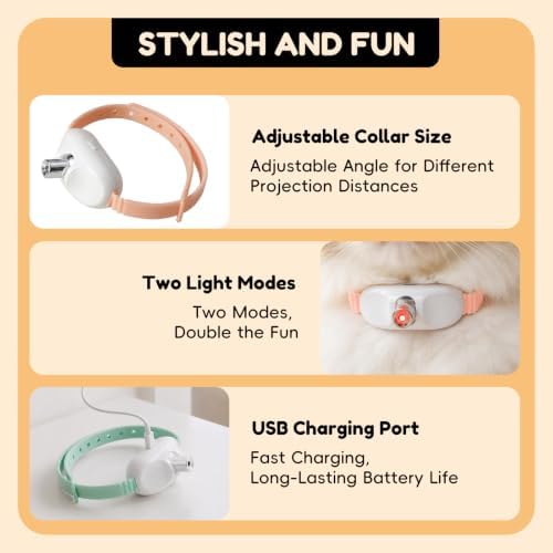 2-Pack Automatic Laser Cat Collar Toys, Upgraded with Flash and Endless Play Modes, Fits 8–12-inch Cat Collars, 41° Adjustable Angle, 1-Hour Charge for 12 Hours of Play, Cat Gift.